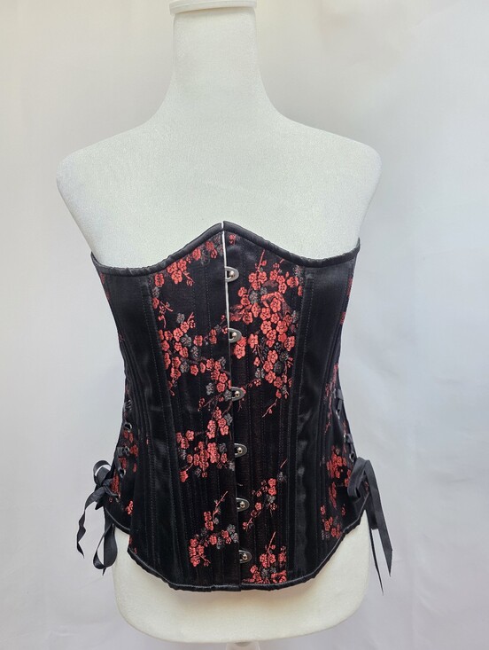 Black Iris Corset Other - Black Iris Corsets Steel Boned Overbust Corset Black Red Floral Size 28